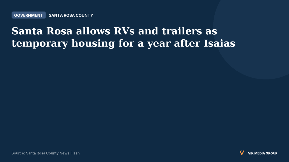 Card: RVs and travel trailers allowed as temporary housing for one year after Hurricane Isaias in Santa Rosa County.