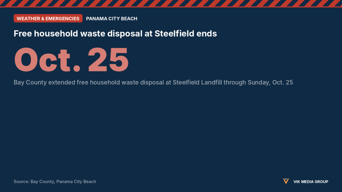 Data card showing the Oct. 25 end date for free household waste disposal at Steelfield Landfill.