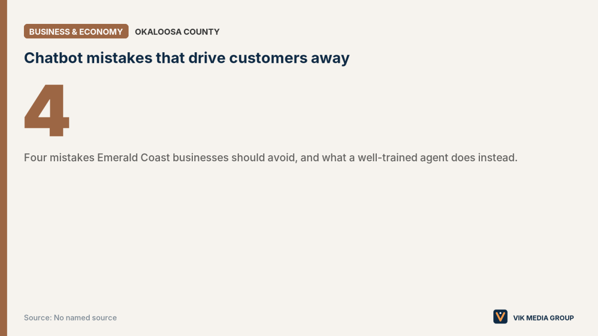 Lead card showing the number 4 for four chatbot mistakes that drive customers away from Destin and 30A businesses.
