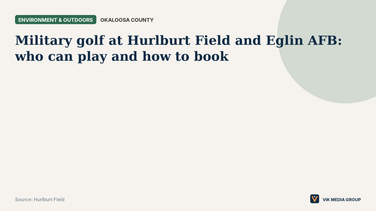 Data card showing the six-month civilian golf pass for Hurlburt Field's Gator Lakes course in Okaloosa County, Florida.